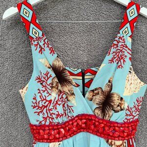 Single Silk silk beaded coral print dress